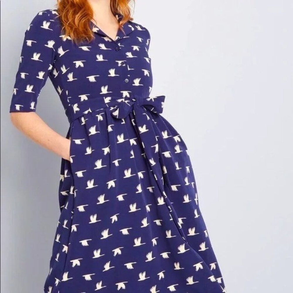Fever London Navy Bird Print A-Line Dress – Size 14